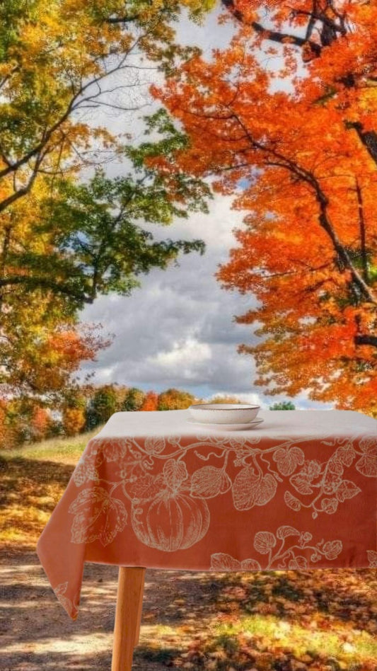 Mantel colección otoño-  calabazas fondo naranja